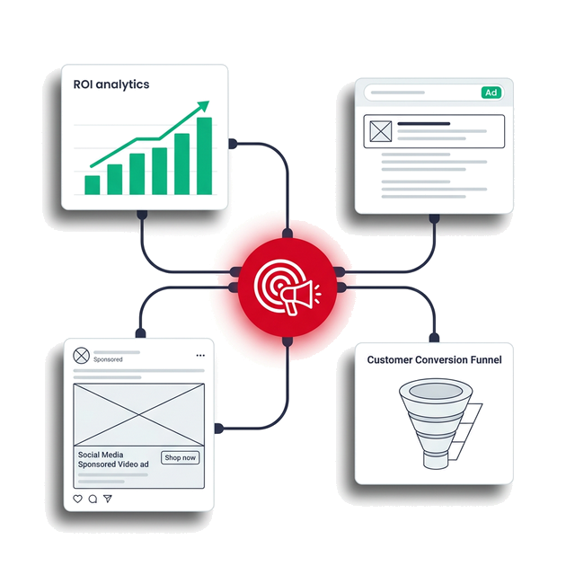 Paid Ads Marketing Architecture Illustration